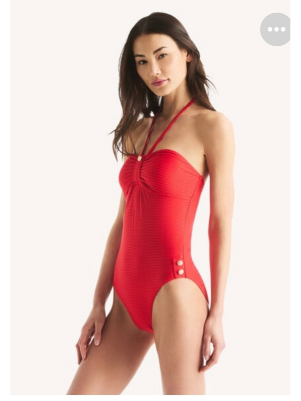 Nautica One-Piece Swimsuit Red Gold Buttons